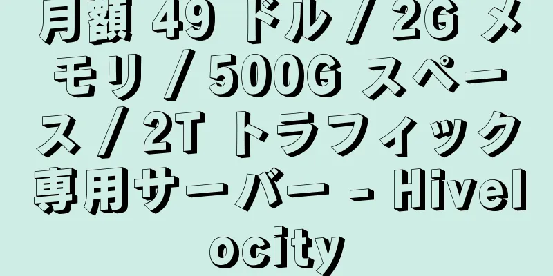 月額 49 ドル / 2G メモリ / 500G スペース / 2T トラフィック専用サーバー - Hivelocity