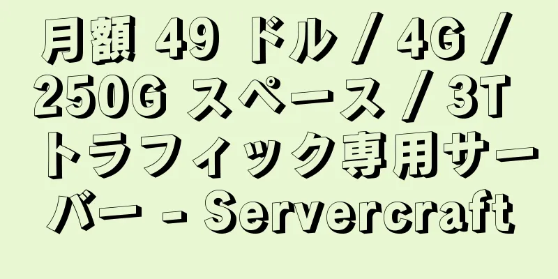 月額 49 ドル / 4G / 250G スペース / 3T トラフィック専用サーバー - Servercraft