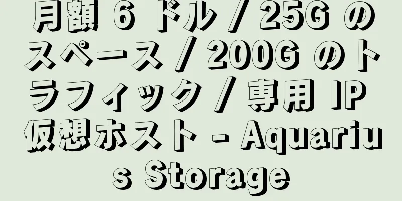 月額 6 ドル / 25G のスペース / 200G のトラフィック / 専用 IP 仮想ホスト - Aquarius Storage